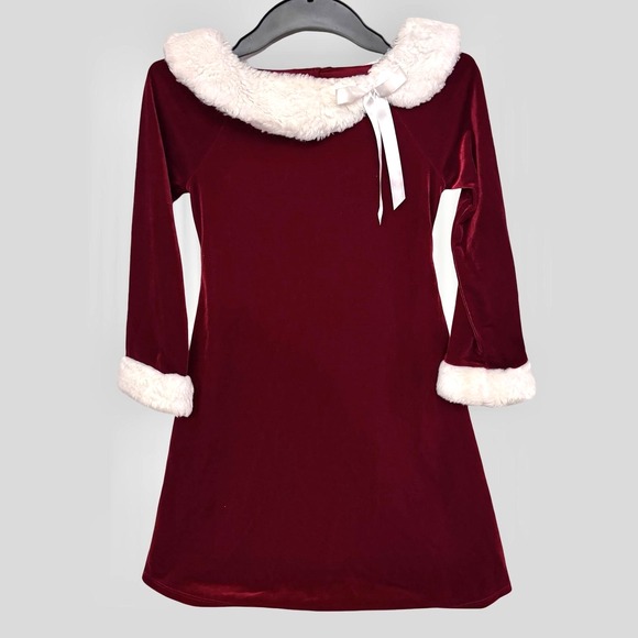 Source Unknown Other - Velvet Christmas Dress Girls Size 8 Dark Red Burgundy Faux Fur Trim Santa Party‎